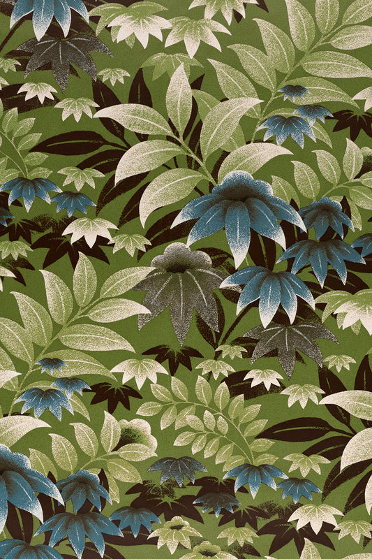 Green and Teal A1 Photography Backdrop - Vintage Foliage Wallpaper