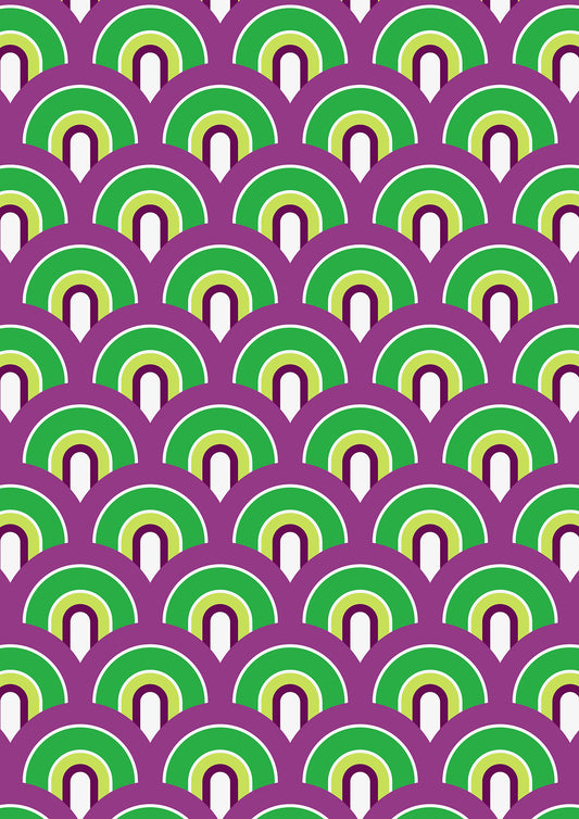 Green and Purple A1 Photography Backdrop - Retro Wallpaper Design